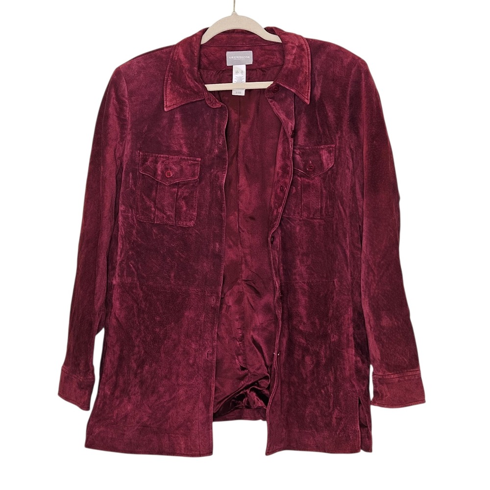 Liz Claiborne Collection‎ Suede Button Down Shirt Jacket Shacket Burgundy XL